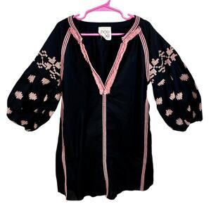 DOUUOD Made In Italy Girl Age 11 Black Pink Embroidered Puff Sleeve Tassel Dress